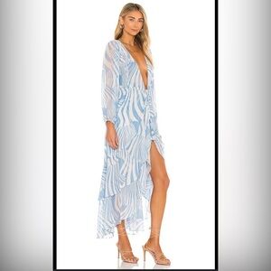 Misa Los Angeles Blue and White Maxi Dress / Cover-Up / Robe Size XS